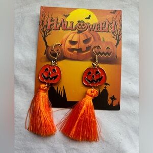 Halloween, Pumpkin earrings, orange fringe. New.